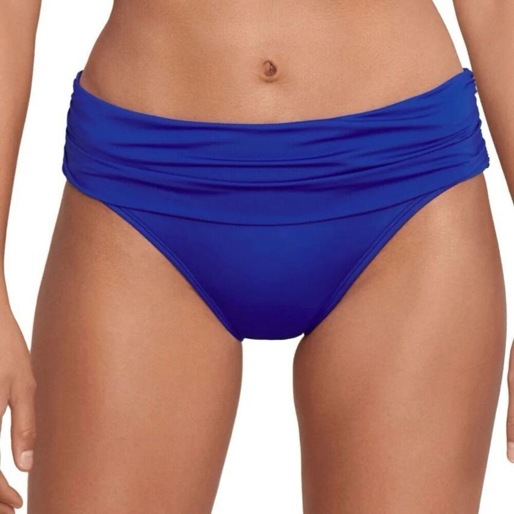 NWT Lauren Ralph Lauren blue Women's Beach Club Solids Wide Shirred Banded Hipst